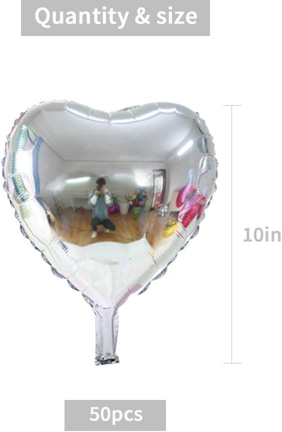 50 Pcs 10 inch Heart Shape Foil Mylar Balloons for Birthday Party Decorations, Wedding Decorations