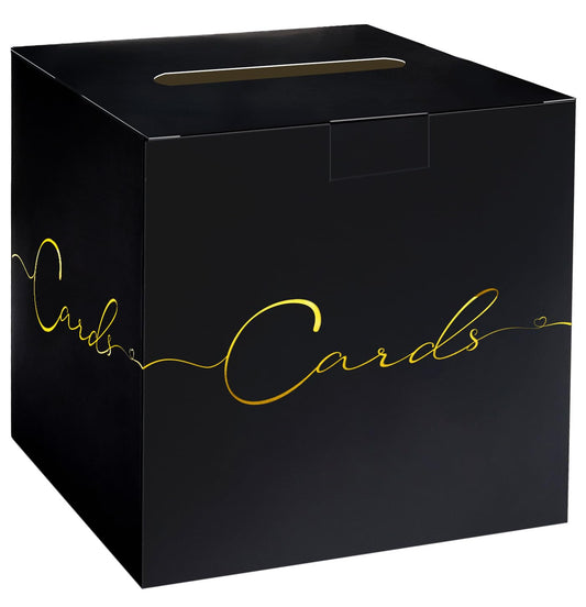 HEIPINIUYE Large Card Box for Party 9.8" x 9.8" Black Gift Card Box Holder with Gold Foil Design