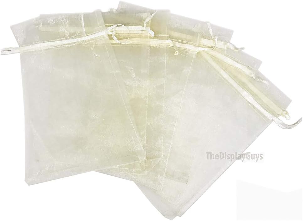 TheDisplayGuys 48-Pack 6x8 Cream/Beige Sheer Organza Gift Bags with Drawstring, Jewelry Candy Treat