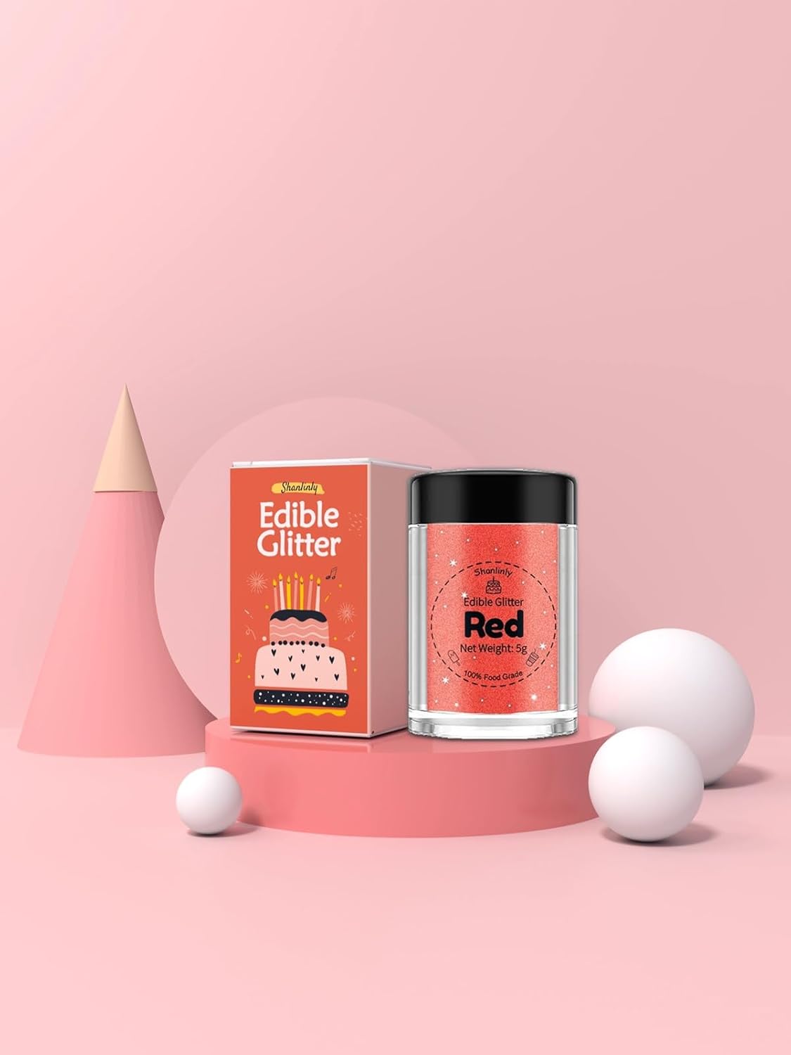 Shanlinly Red Edible Glitter for Cakes Drinks - Food Grade 5g Shimmer Luster Glitter Dust Edible