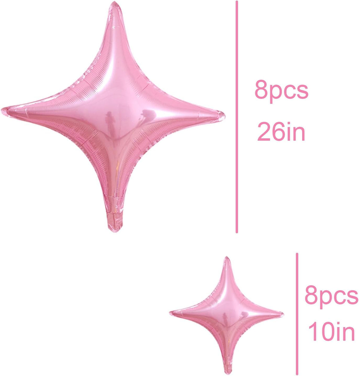16 Pcs Pink Star Balloons 26 Inch and 10 Inch Four Angle Star Foil Balloons Set for Birthday Baby