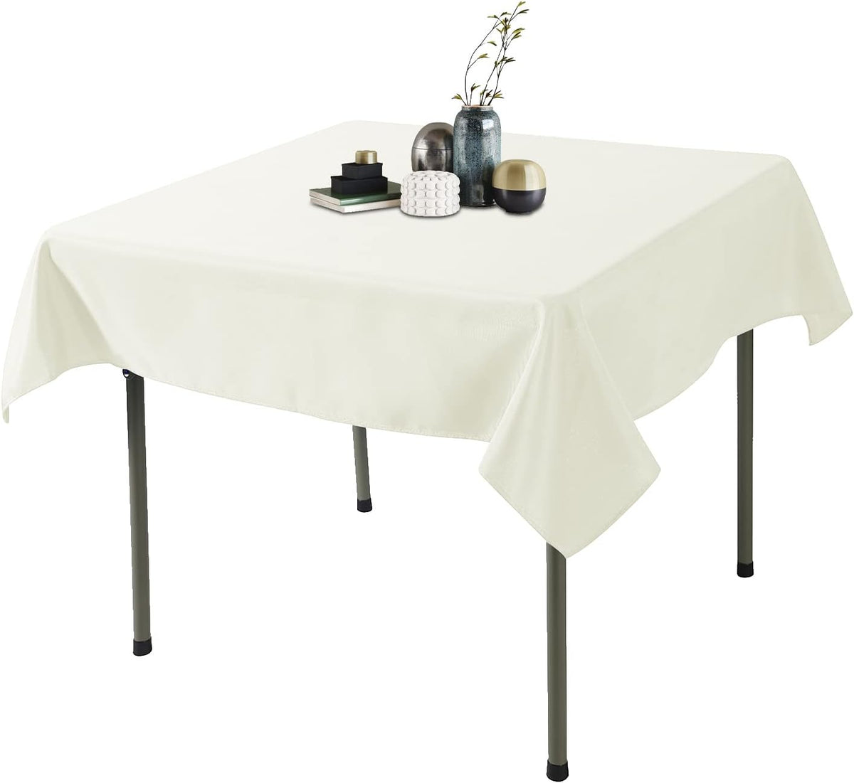 Ascoza 2pack 70x70 Inch Ivory Square in Polyester Fabric Tablecloth for Wedding,Banquet,Restaurant