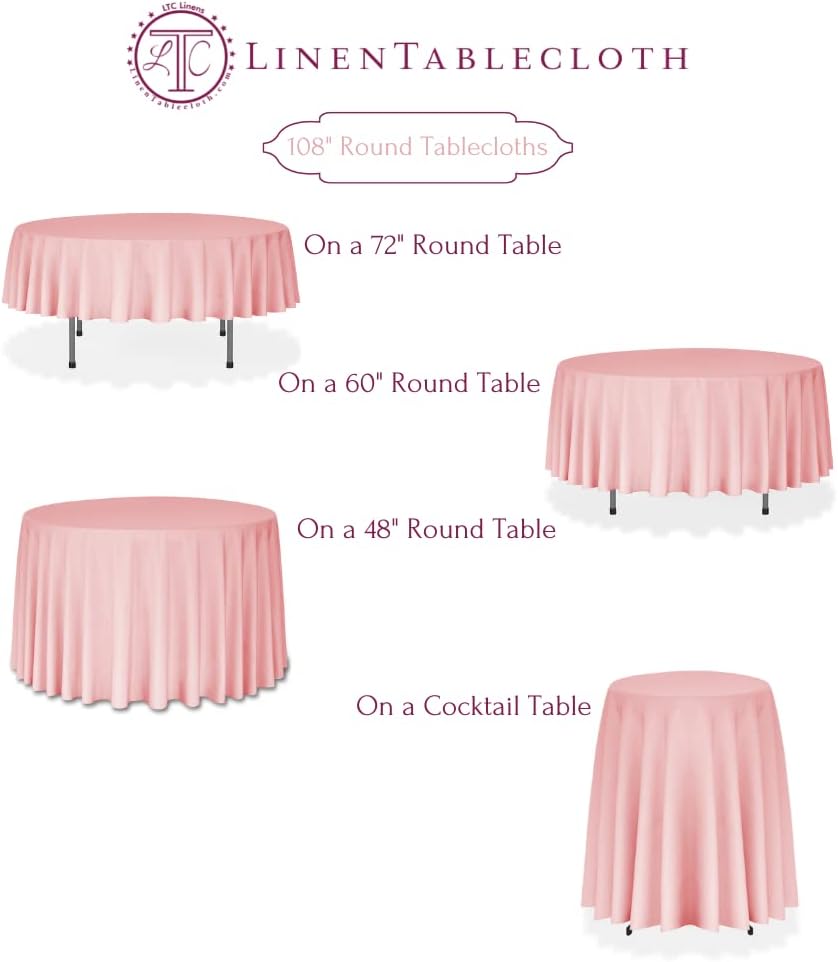 LTC LINENS 2 Pack 108 Inch Round Tablecloth Peach - Great for 48 Inch Round Table Floor Length