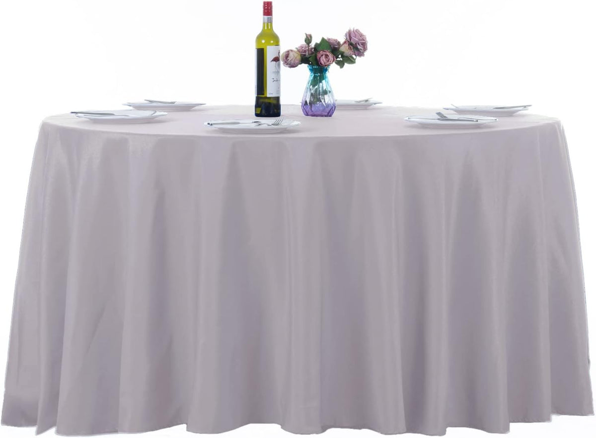 Ascoza 2pack 108 Inch Silver Round Tablecloth in Washable Polyester Fabric for