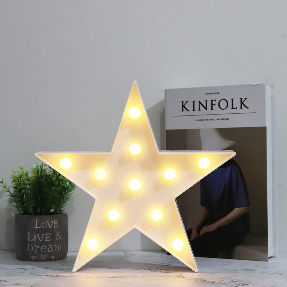 LED Marquee Star Sign Night Light, Battery Operated Star Shaped Desk Table Lamp for Kids, Baby
