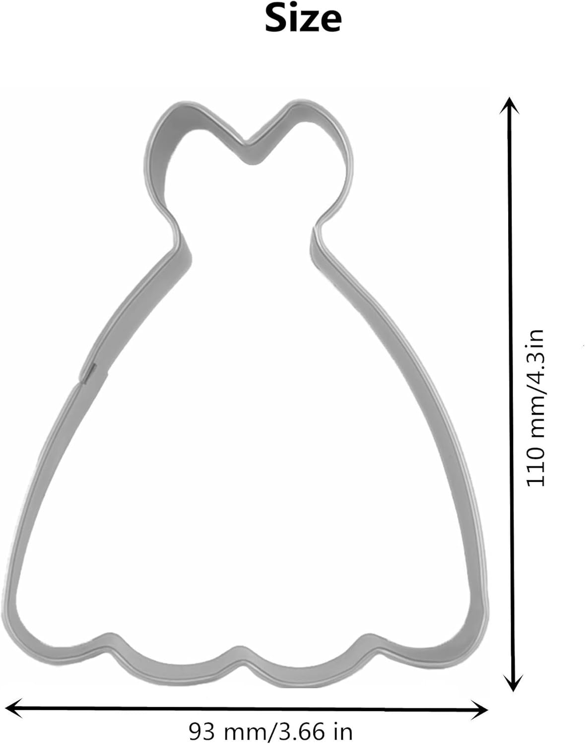 Large Size Dress Shaped Cookie Cutter, Stainless Steel Strapless Princess Dress Wedding Dress
