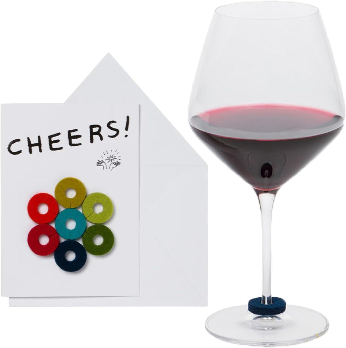 Graf Lantz - Wine-Ote's Merino Wool Wine Glass Charms (Cheers) 7 Count - Drink Markers with Note