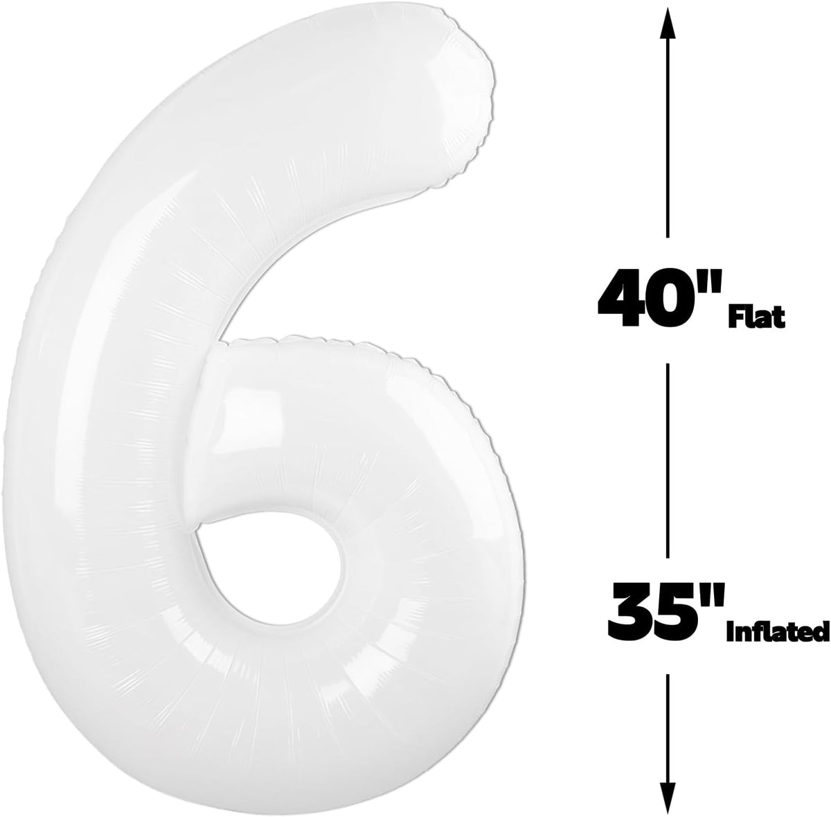 White 40 Inch Mylar Foil Number 6 Balloon, Birthday Digital Balloons for 6 16 Boy Girl Party