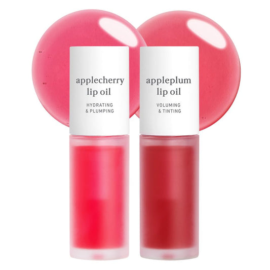 NOONI Vegan Appleseed Lip Oil Set - Applecherry & Appleplum | Long-Lasting, Moisturizing, Plumping