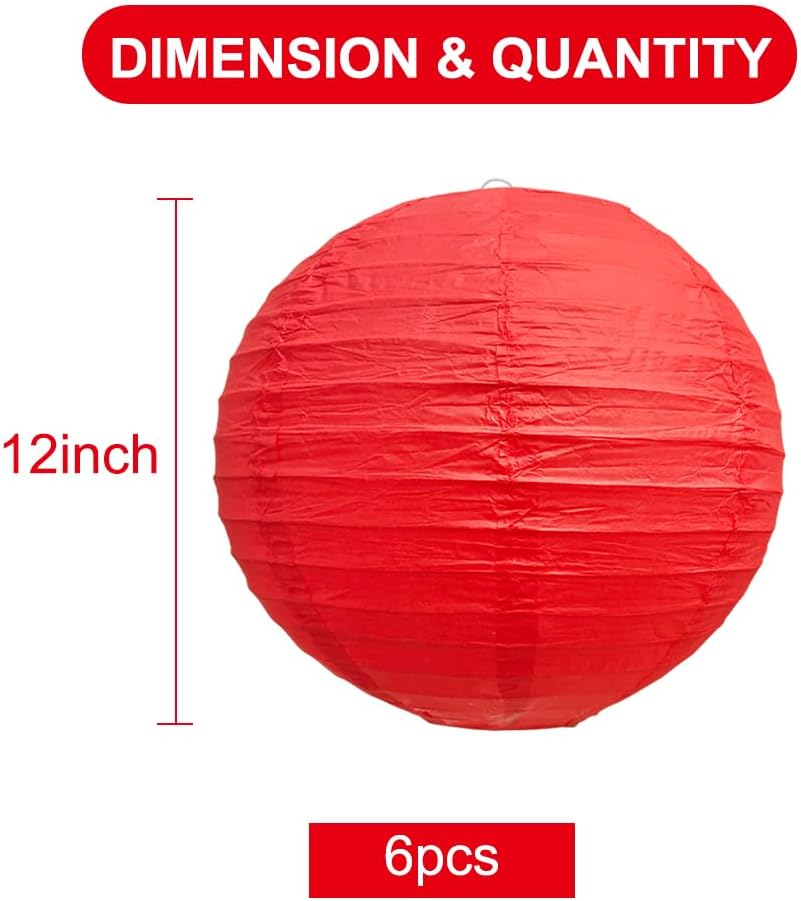 BEISHIDA 12-Inch Red Round Paper Lanterns Decorative Hanging Asia Chinese Japanese Paper Lanterns