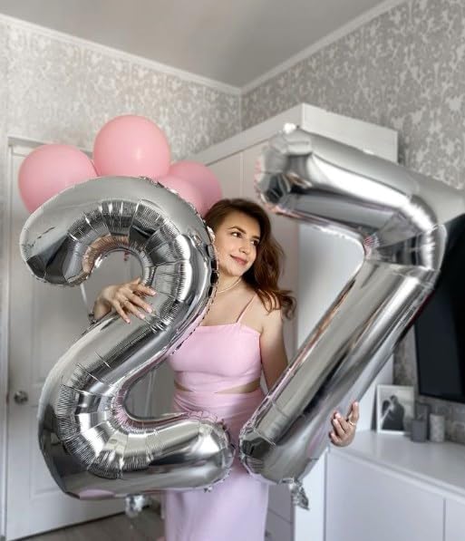 Silver Number 7 Birthday Balloon 40 Inch, Digital Balloons for 7 17 27 70 77 Party Celebration