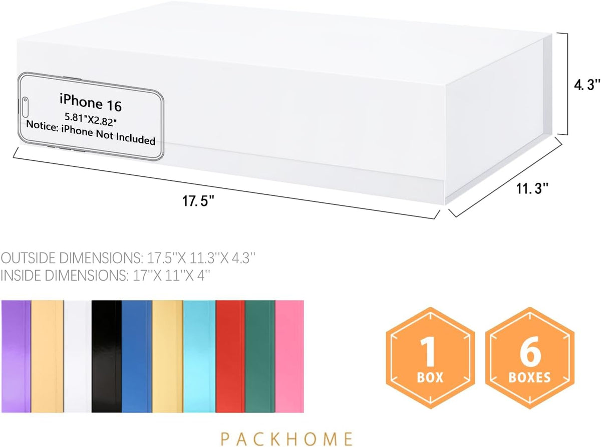 PACKHOME 6 Extra Large Gift Boxes 17.5x11.3x4.3 Inches, Sturdy Shirt Boxes with Magnetic Lids for