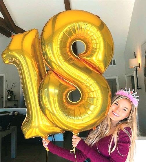 Helium Foil Gold Number 8 Balloon 40 Inch, Mylar Eight Numbers 8 18 28 38 48 58 80 88 Birthday