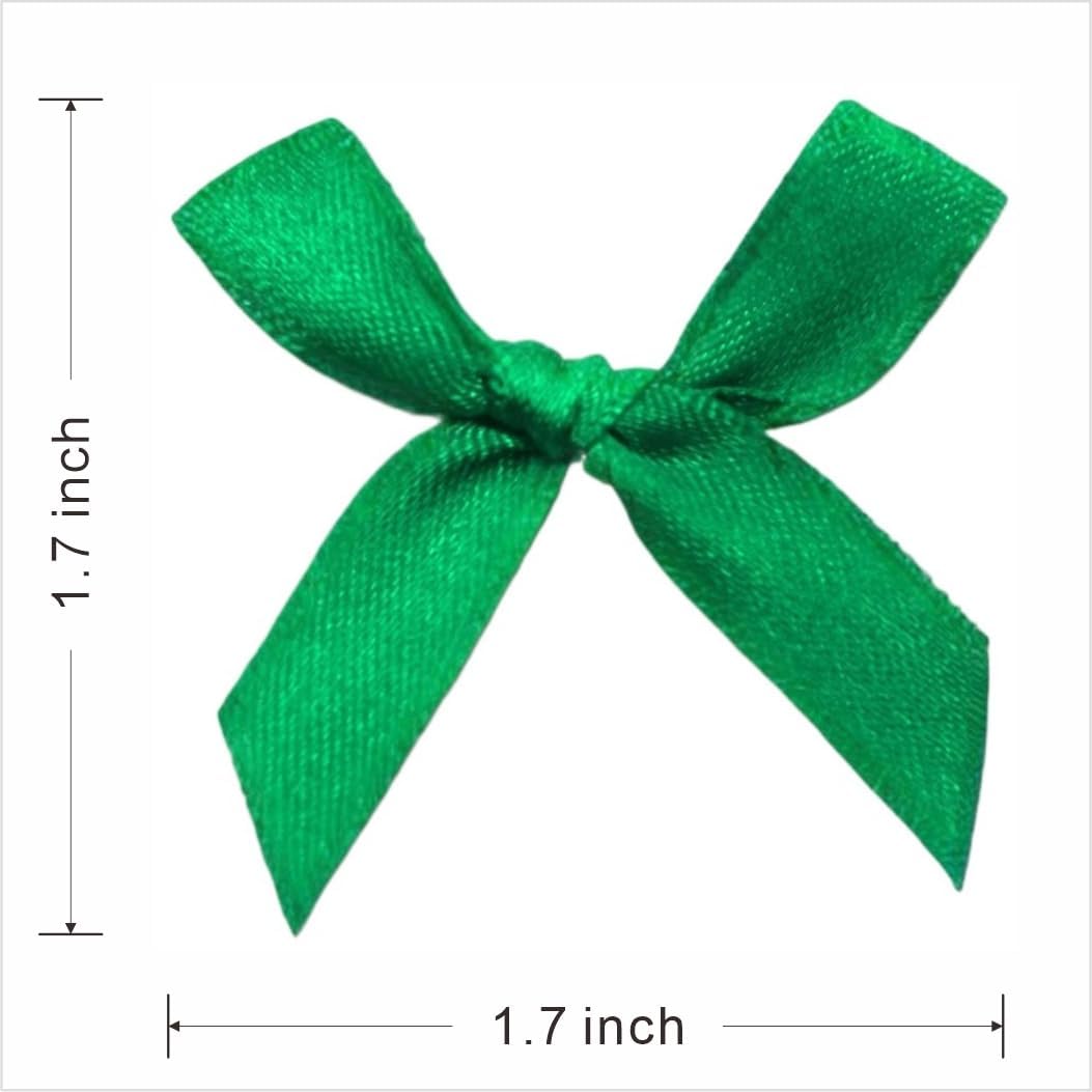 60pcs 1.7" Mini Green Ribbon Bows Decor – Small DIY Satin Bows for Crafts, Little Bows for Gift
