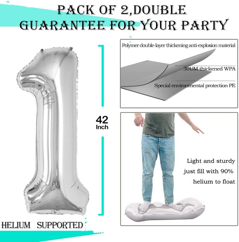 GOER Silver Number 1 Foil Balloons,Huge Number Balloons for 1st 11st Birthday Party Supplies