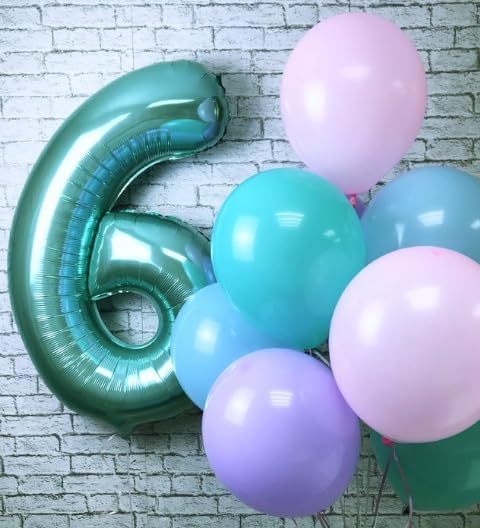 40 Inch Teal Blue Mylar Foil Number 6 Birthday Balloon, Digital Balloons for 6 16 Boy Girl Party