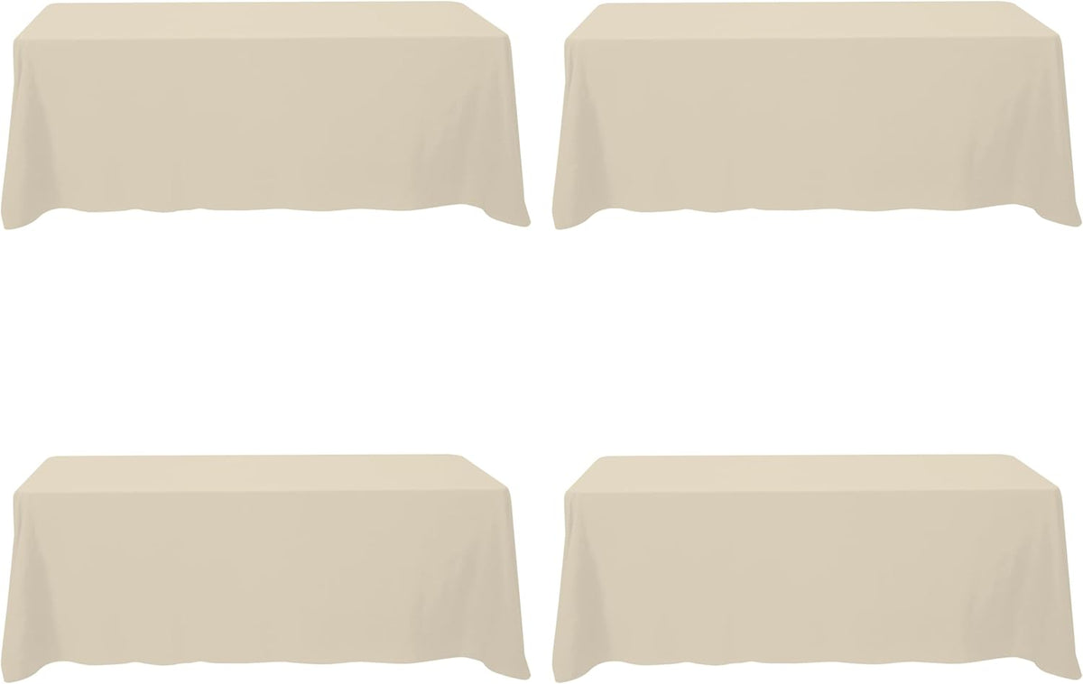 BRILLMAX 4 Pack Beige Tablecloths for 8 Foot Rectangle Tables 90 x 156 Inch - 8ft Rectangular Bulk