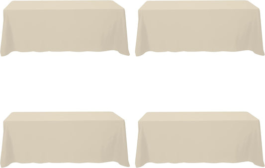 BRILLMAX 4 Pack Beige Tablecloths for 8 Foot Rectangle Tables 90 x 156 Inch - 8ft Rectangular Bulk