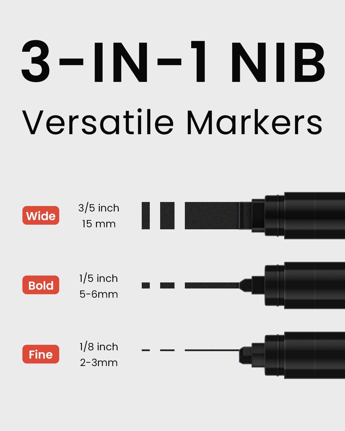 3 Pcs Black Jumbo Permanent Markers: 15mm Wide Tip Thick Acrylic Paint Pen Large Calligraphy Marker
