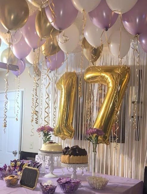 Gold Number 7 Birthday Balloon 40 Inch, Digital Balloons for 7 17 27 70 73 77 Party Celebration