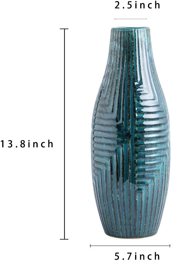 hjn Ceramic Vase - Teal Home Decor Vase, Modern Decor for Centerpieces, Living