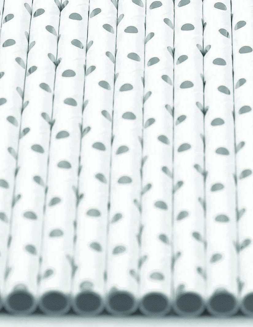 Pack of 900 Silver Polka Dot Foil Biodegradable 4-Ply Paper Drinking Straws (Compostable
