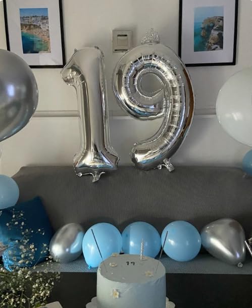 40 Inch Big Silver 9 Balloon Number, Jumbo Giant Happy 9th 19 29 39 49 99 Birthday Party