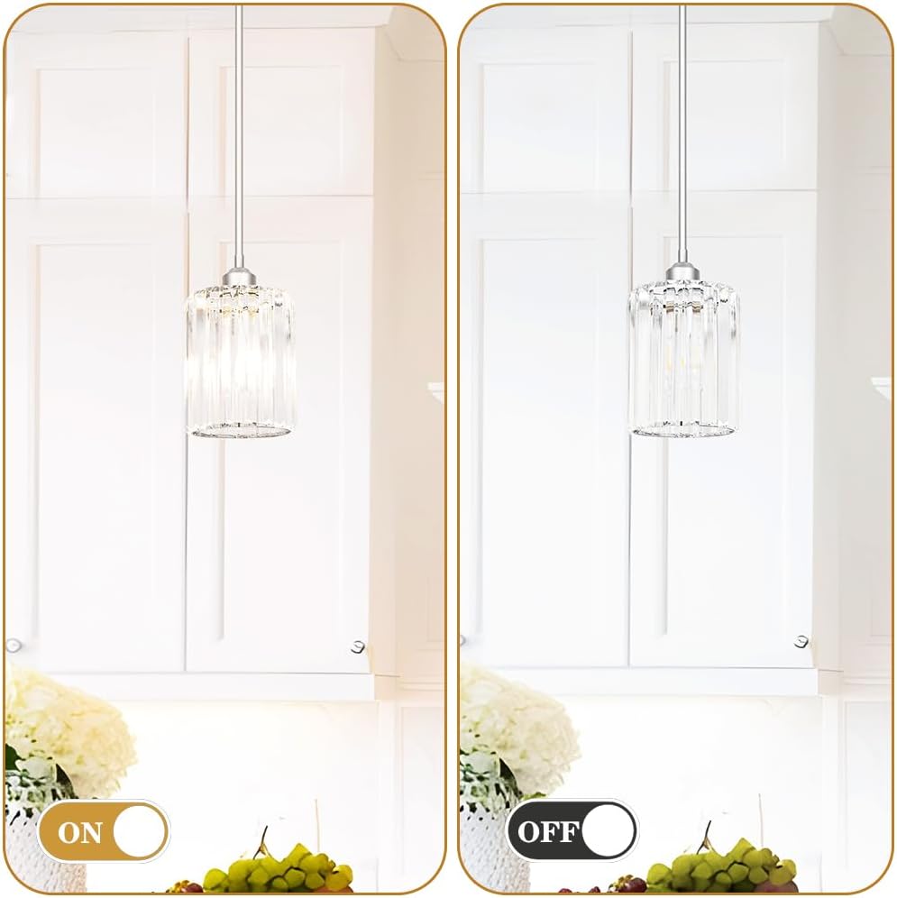 Chrome Kitchen Pendant Lights Over Island with Adjustable Rods - Crystal Pendant Lighting Fixtures