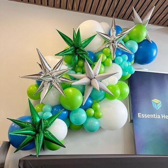 50Pcs Blue Green Balloons 12inch Light Green Blue Vintage Confetti Balloon with Ribbons for Boys