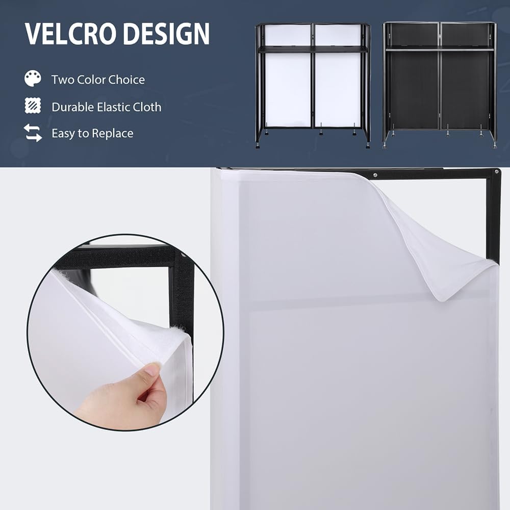 LUCKUP DJ Facade Booth 41"L x 20"W Portable DJ Facade with White & Black Scrim, Foldable DJ Table