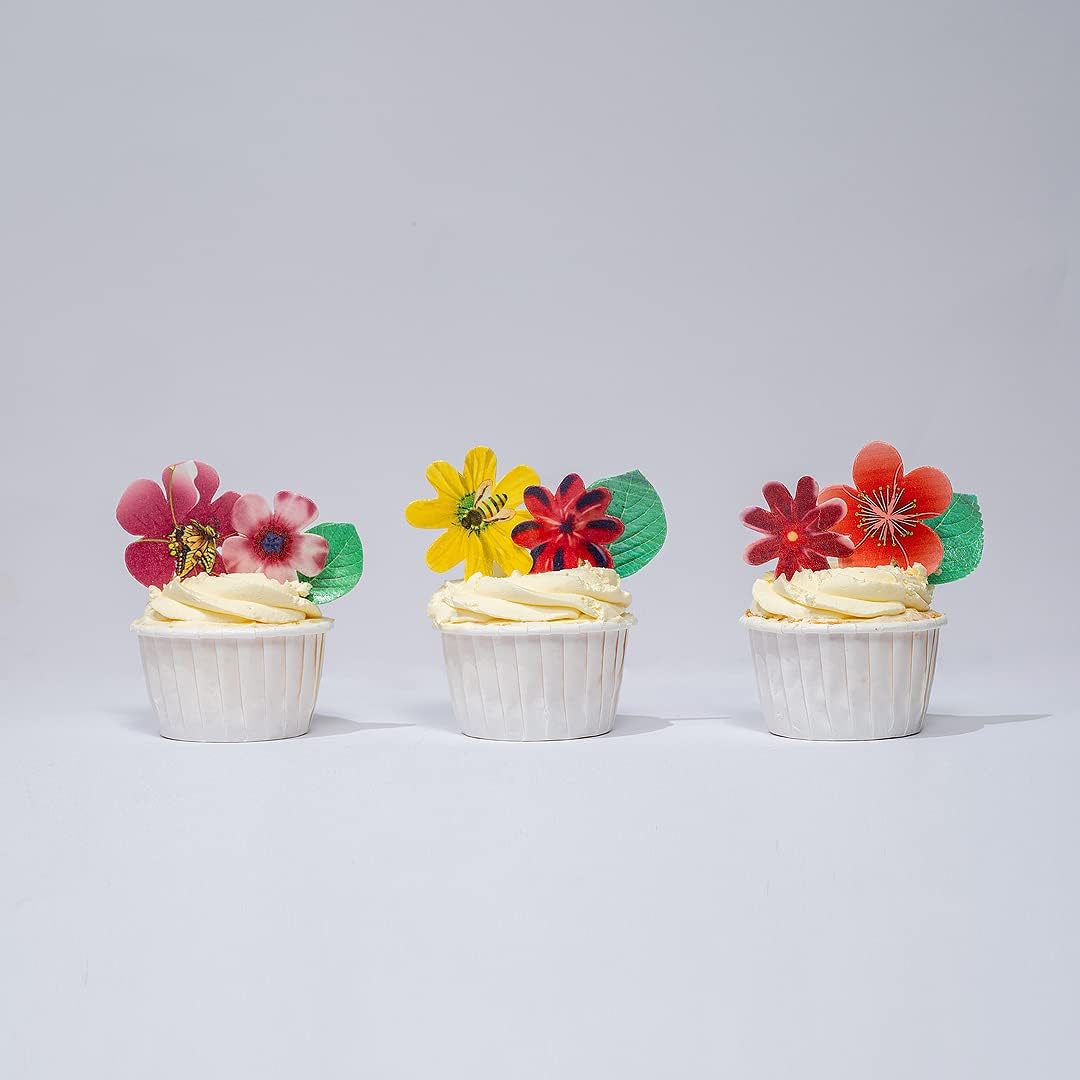 Edible Flowers Edible leaves 55pcs Wafer Paper Cake Cupcake Toppers for Decorating Rice Paper