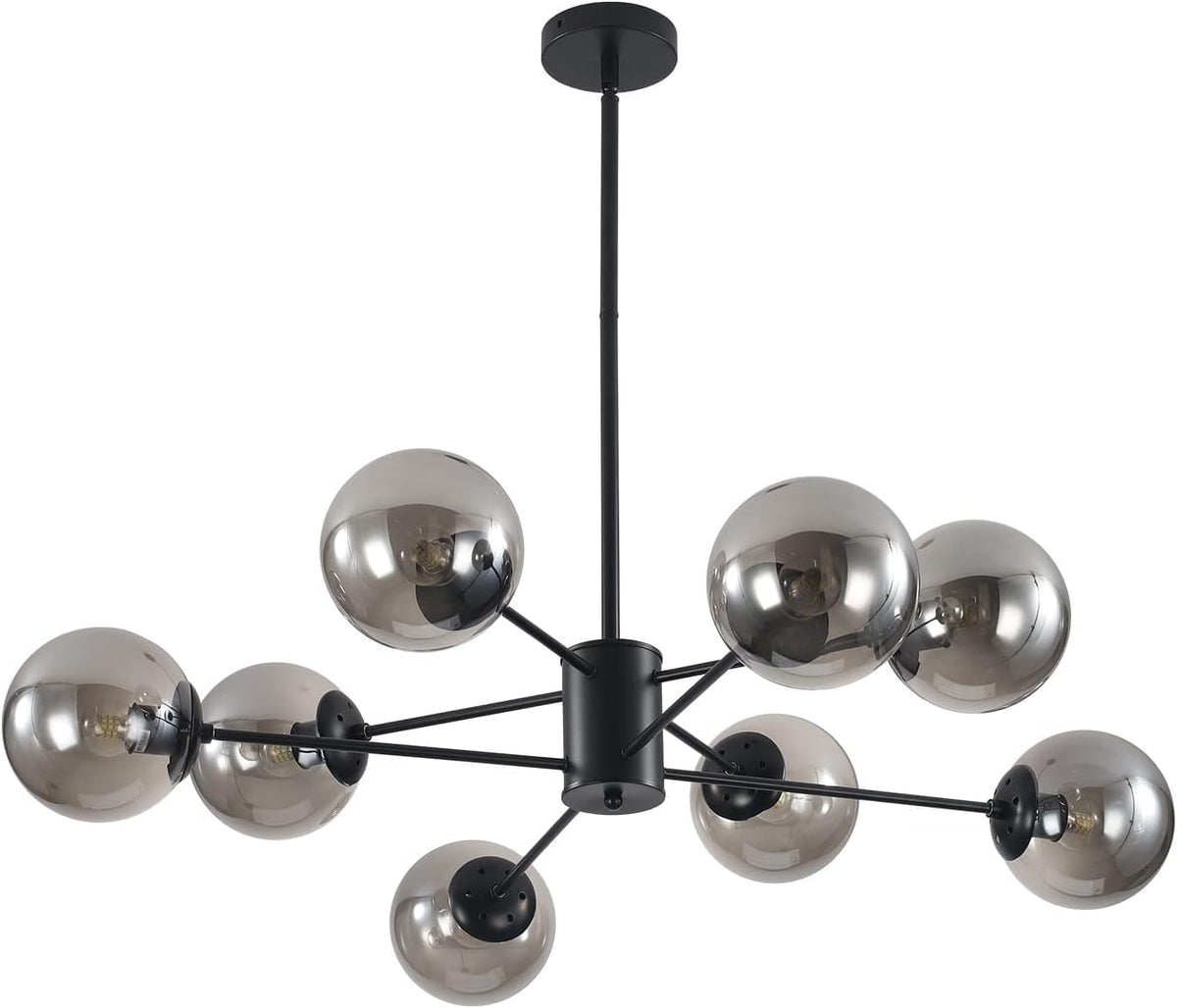 KCO Lighting Modern Glass Globe Sputnik Chandelier 8-Light Mid Century Black Sputnik Chandelier