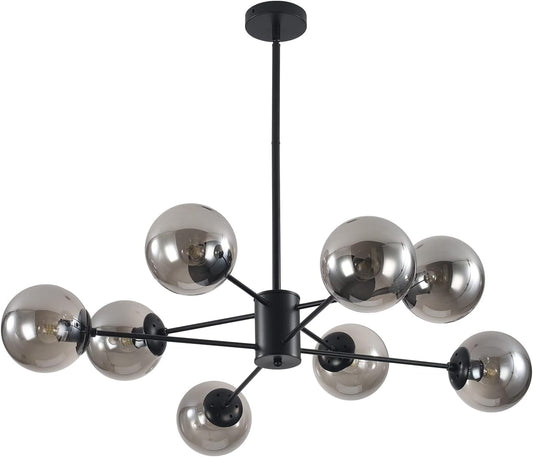 KCO Lighting Modern Glass Globe Sputnik Chandelier 8-Light Mid Century Black Sputnik Chandelier