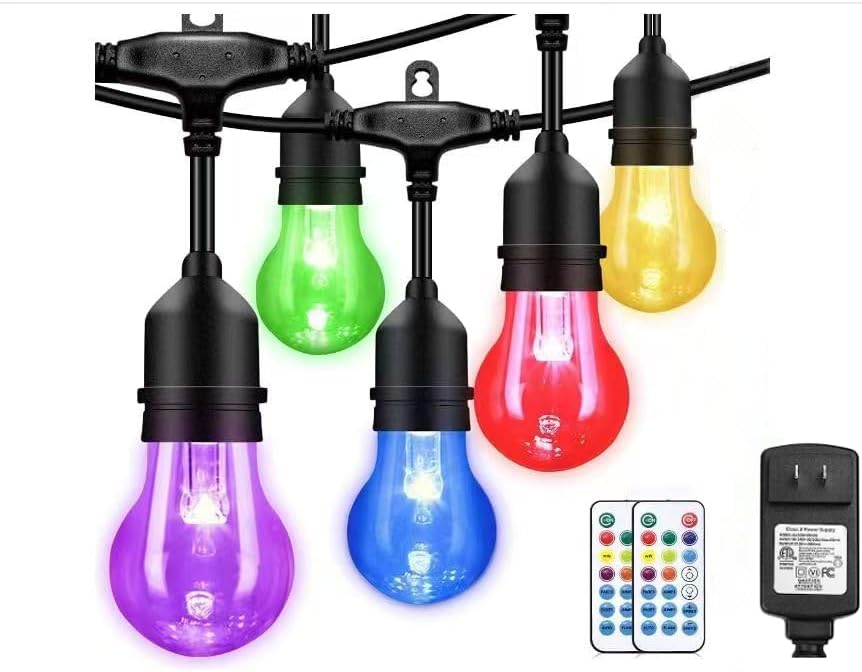 96FT Solar Outdoor String Lights, 30 Shatterproof Edison Bulbs, Dimmable Color Changing RGB LED