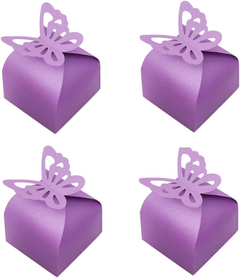 KUPOO 50PCS Small purple Butterfly Favor Boxes Girl Baby Shower Candy Box Small Butterfly Gift