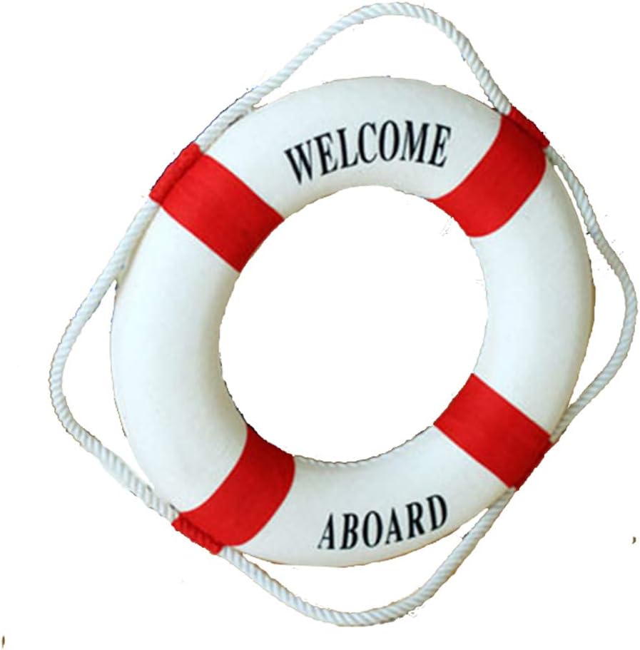 MorroMorn Lifebuoy Wall Hanging Decor - Welcome Aboard Mediterranean Style Home Decoration (Red