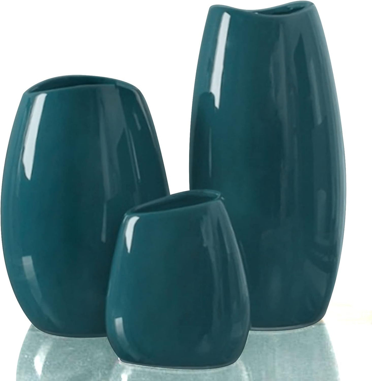 hjn Ceramic Vase Set of 3 Teal Flower Vase for Home Decor, Modern Decorative Vase for Flowers Vases