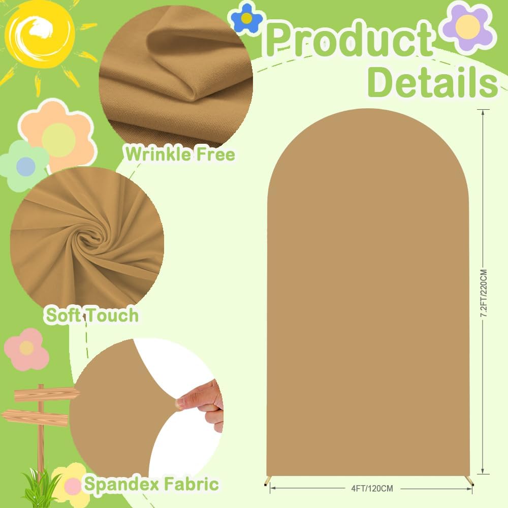 Brown Arch Cover Khaki Wedding-Arch-Cover 7.2ft Tan Arched Stand Covers Round Top Chiara Backdrop