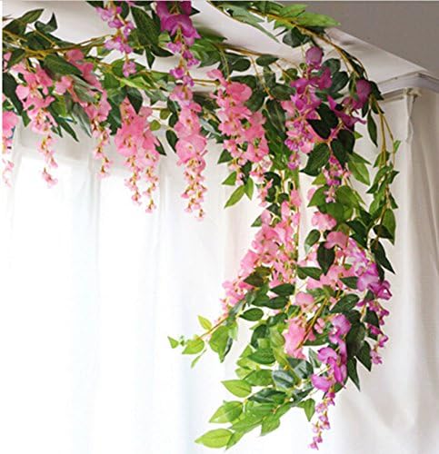 DearHouse 4Pcs 6.6Ft/Piece Artificial Flowers Silk Wisteria Garland Artificial Wisteria Vine Rattan