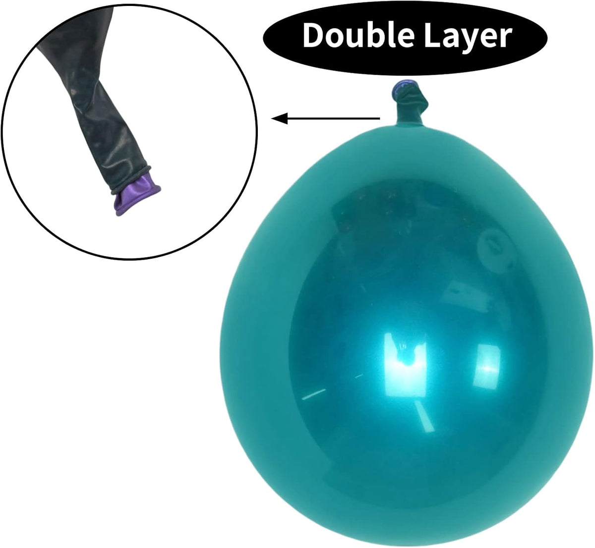 Metallic Teal Balloons, 50 PCS Double Stuffed Chrome Turquoise Balloons, Shiny Thick Dark Teal Blue