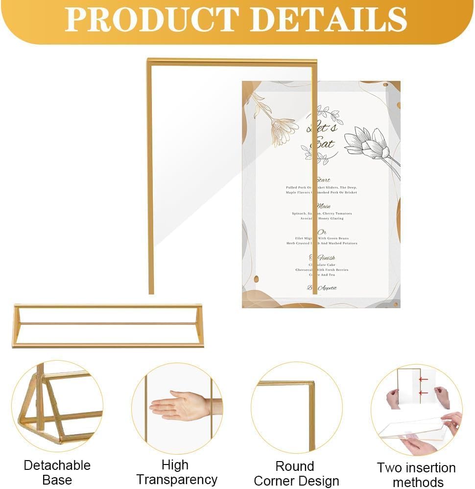 16 Pack Gold Acrylic Sign Holder, 5x7 Inch Picture Frames Wedding Double Sided Display Clear Sign