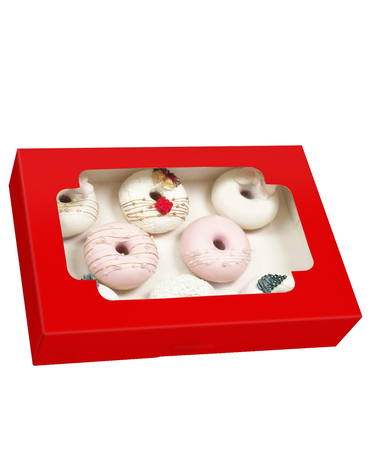 qiqee Auto-pop up Red Cookie Box with Window 12x8x2.5 inch 32 Packs Two Uses One Second Folding