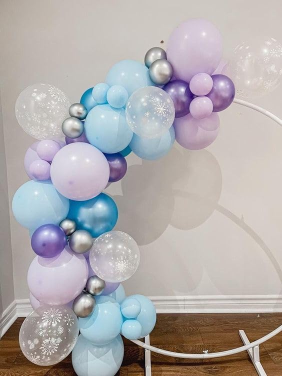 Frozen Balloons, 12 Inch Purple Blue White and Silver Balloons with Snowflake Balloons for Girls