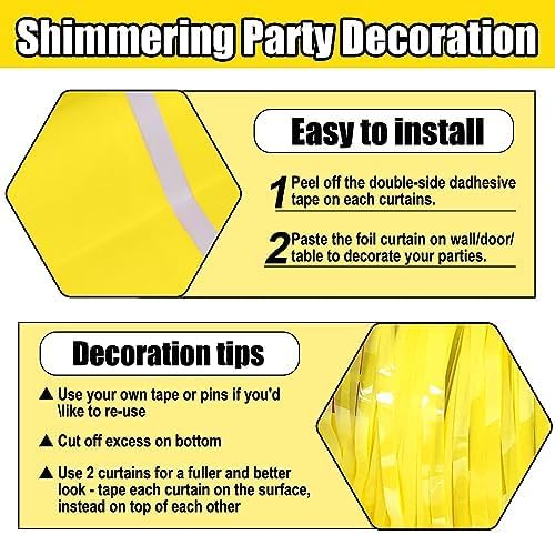 3 Pack Macaron Yellow Foil Fringe Curtain Backdrop, 3.28Ft x 8.2Ft Metallic Tinsel Foil Fringe
