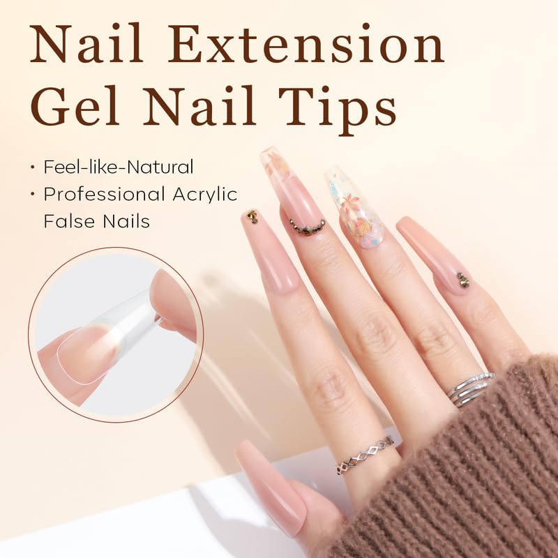 Modelones Long Coffin Nail Tips - 500Pcs Pre-shaped Half Matte Full Cover Fake Nails Gel Tips