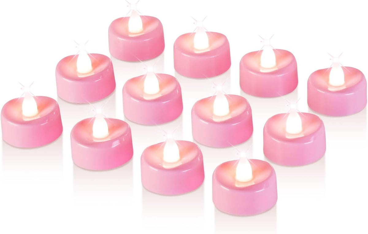 Raycare Pink LED Tea Lights Battery Operated, 200+Hour Flickering Votive Candles,Realistic Fake