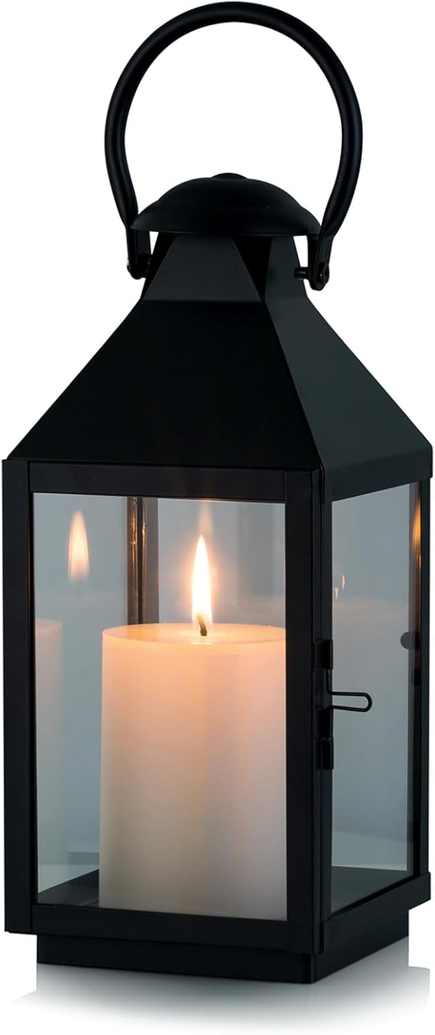 NUPTIO Black Decorative Candle Lantern: Metal Pillar Candle Holders for Table Centerpiece - 10.2in