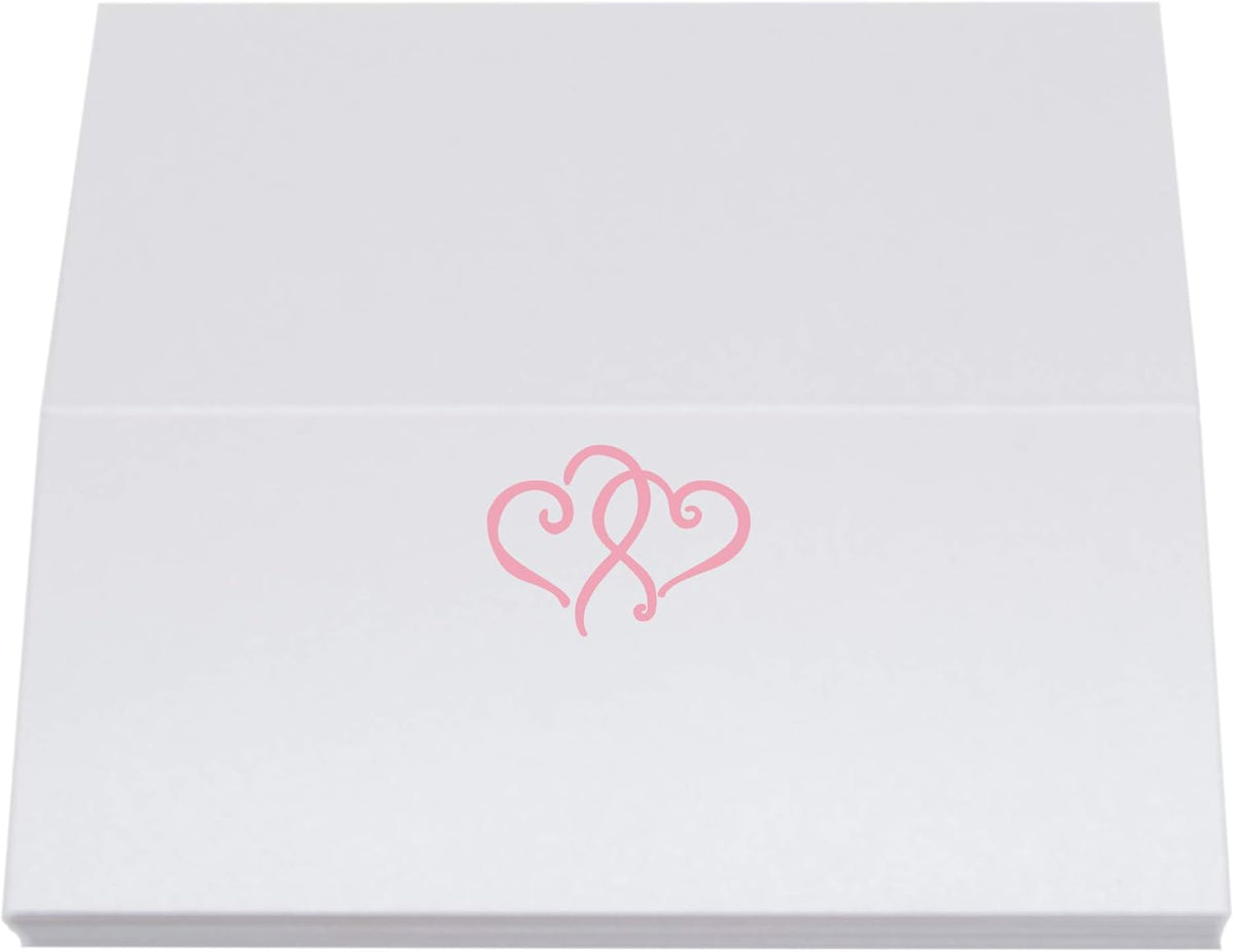 Linked Hearts Place Cards, Pink (Choose Color), Set of 150, Pre-cut and Scored - Wedding, Party