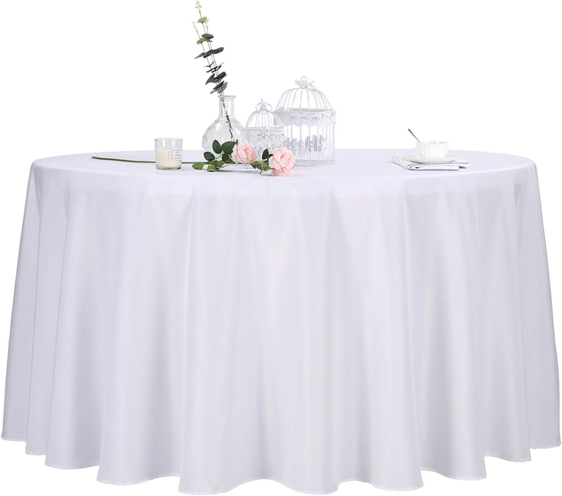 Ascoza 2pack 108 Inch White Round Tablecloth in Polyester Fabric for
