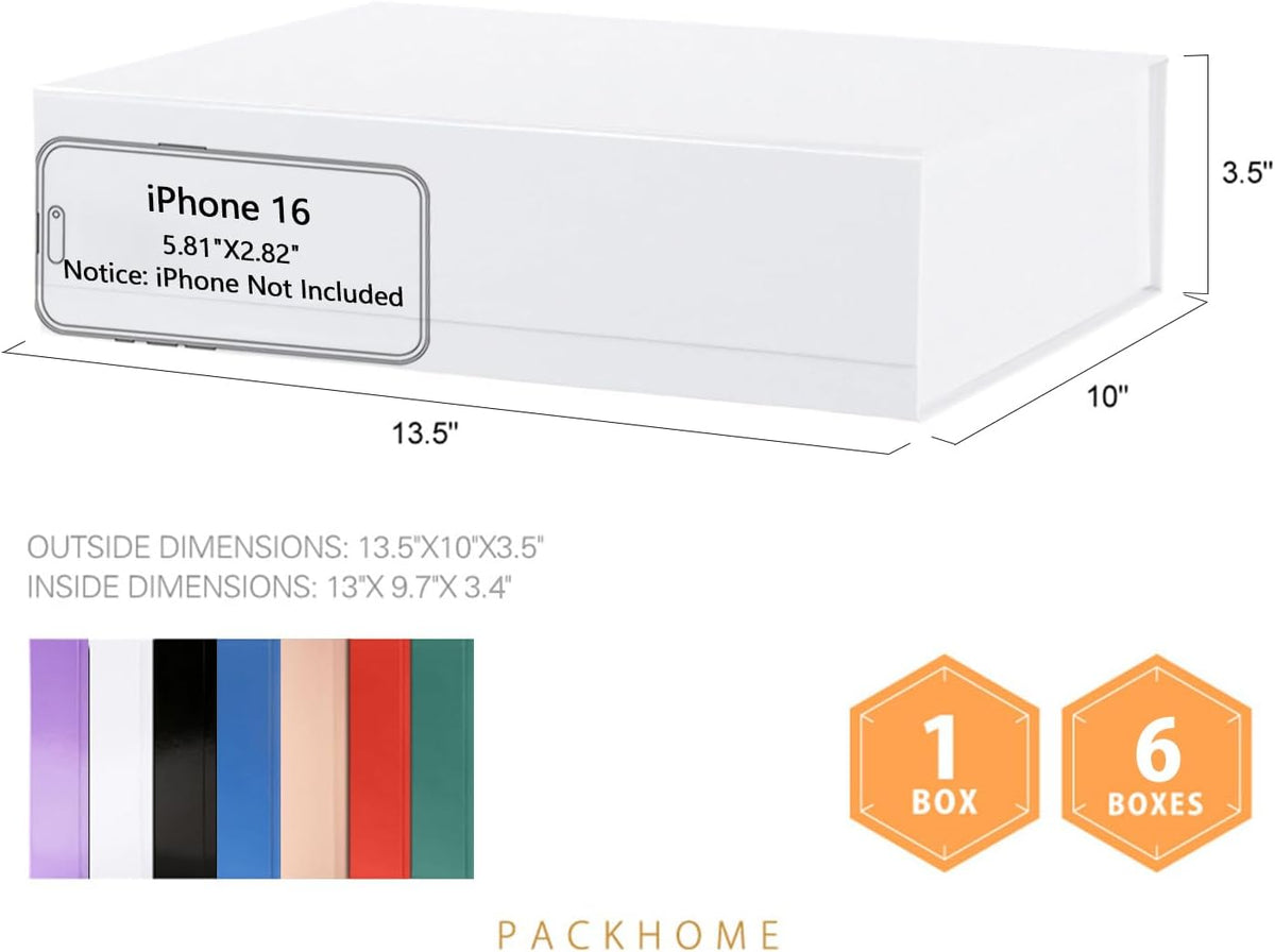PACKHOME 6 Large Gift Boxes 13.5x10x3.5 Inches, Sturdy Shirt Boxes with Magnetic Lids for Multiple